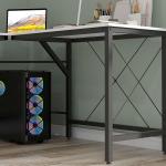 Secretária em Forma de L Secretária para Escritório com Estrutura de Metal Secretária de Canto 150x150x76 cm Branco e Preto
