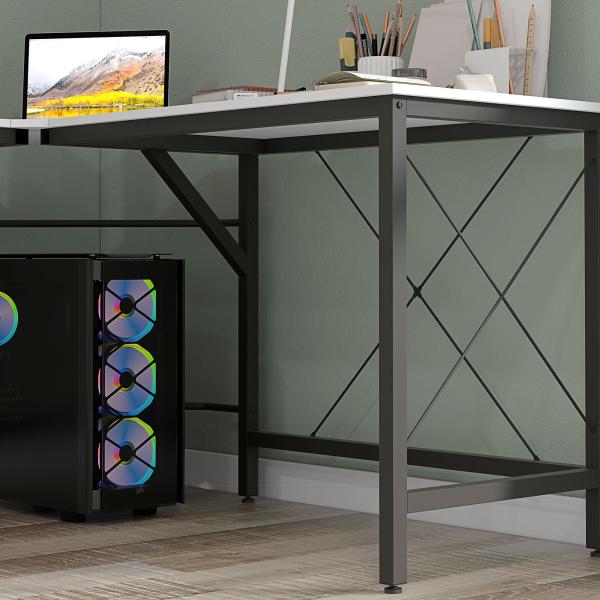Secretária em Forma de L Secretária para Escritório com Estrutura de Metal Secretária de Canto 150x150x76 cm Branco e Preto