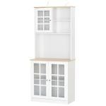 Armário de Cozinha com Prateleiras e Portas de Vidro para Pequenos Eletrodomésticos e Louças 80x37x183cm Branco