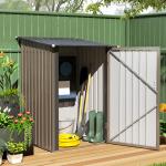 Abrigo de Jardim de Aço Galvanizado com Porta Fechadura e Teto Inclinado 0,92 m² 100x103x160 cm Marrom
