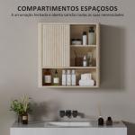 Armário de Casa de Banho de Parede com Prateleiras Ajustáveis Porta Deslizante e Compartimentos 60x20x62 cm Madeira