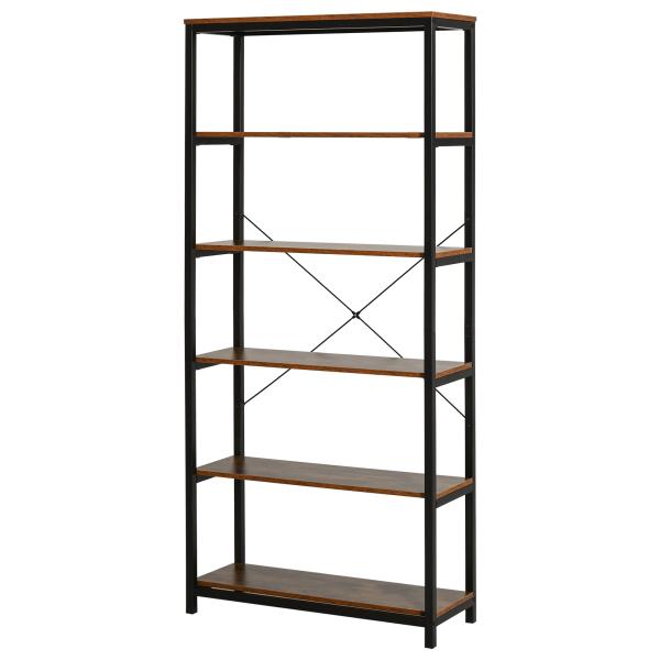 Estante estilo industrial com 6 prateleiras abertas para sala de estar Escritório 80x30x180 cm Castanho Rústico