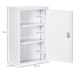 Armário Farmácia de Parede em Aço com 3 Prateleiras de Armazenamento e 2 Chaves para Casa de Banho 30x14x46 cm Branco