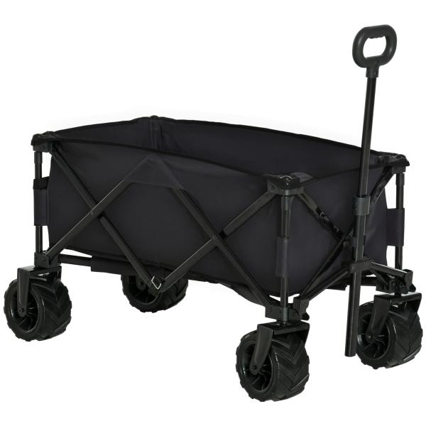 Carrinho de Transporte Dobrável com Rodas Giratórias 360° e Guiador Ajustável 59 - 89 cm para Campismo Praia 108x55x61 - 91 cm Preto