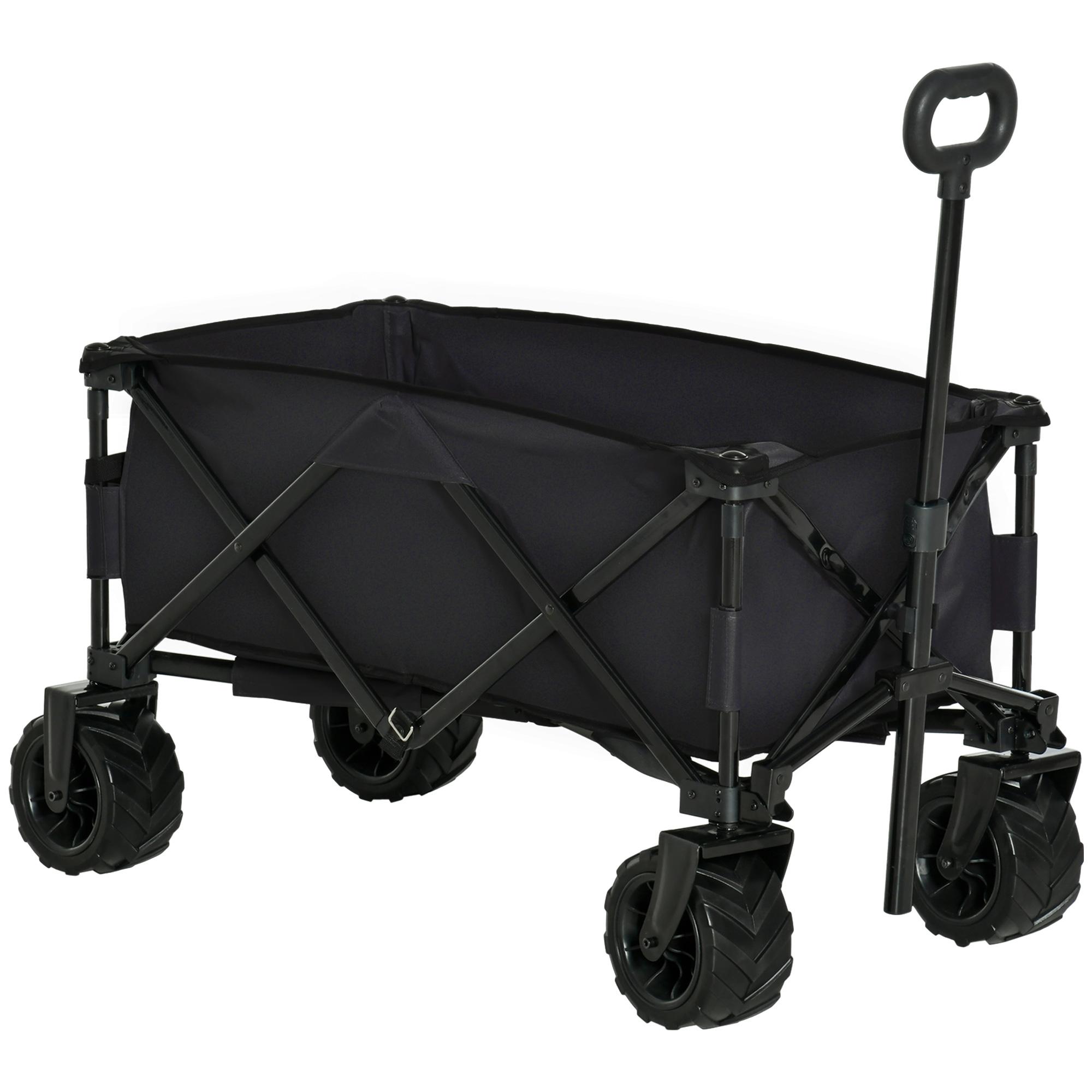 Carrinho de Transporte Dobrável com Rodas Giratórias 360° e Guiador Ajustável 59 - 89 cm para Campismo Praia 108x55x61 - 91 cm Preto