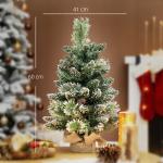 Mini Árvore de Natal Artificial com 35 Luzes LED 60 cm 64 Ramos com Neve Pinha Bagas e Base de Saco de Juta Ø41x60 cm Verde