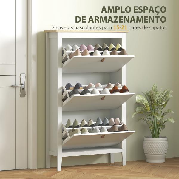 Sapateira para Entrada com 3 Gavetas Prateleiras Ajustáveis e Puxadores em PU para 21 Pares de Sapatos 80x24x131 cm Branco