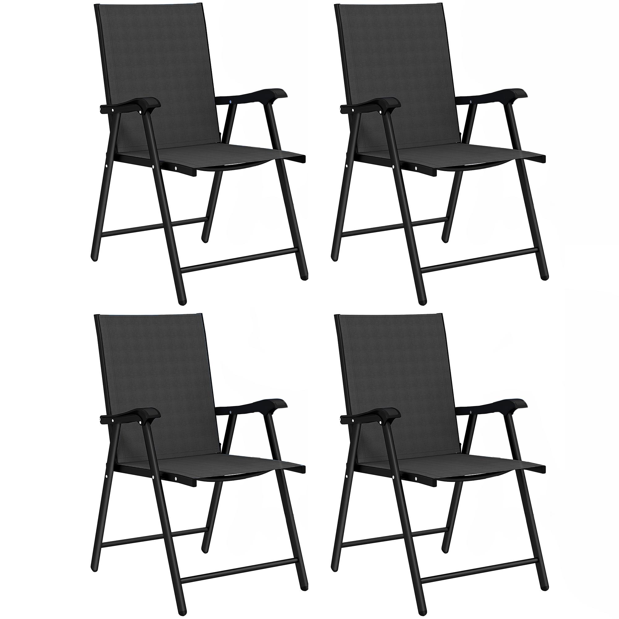 Conjunto de 4 Cadeiras de Jardim para Exterior Dobráveis com Encosto Alto e Apoios de Braços para Terraço e Praia 58x62x97 cm Preto