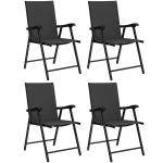 Conjunto de 4 Cadeiras de Jardim para Exterior Dobráveis com Encosto Alto e Apoios de Braços para Terraço e Praia 58x62x97 cm Preto