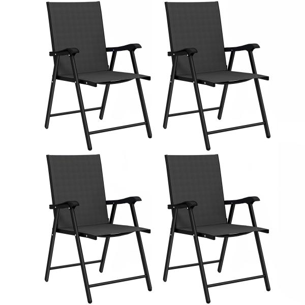 Conjunto de 4 Cadeiras de Jardim para Exterior Dobráveis com Encosto Alto e Apoios de Braços para Terraço e Praia 58x62x97 cm Preto