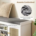 Banco Sapateira com Assento Acolchoado Portas em Vime e Prateleira Aberta para 9 Pares de Sapatos 105x35x47 cm Branco