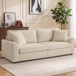 Sofá de 3 Lugares Moderno 212x80x88 cm Sofá Sala de Estar Estofado com 2 Almofadas Apoio de Braços e Estrutura de Aço Creme