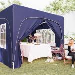 Tenda Dobrável 3x3 m com Painéis Laterais UPF50+ Tenda de Jardim com Altura Ajustável e Bolsa de Transporte Azul Escuro