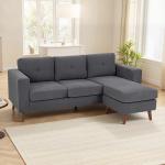 Sofá Chaise Longue Reversível Sofá de Canto em Forma de L de 3 Lugares Estofado em Veludo Cotelê 192x137x84 cm Cinzento Escuro
