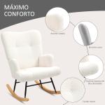 Poltrona Baloiço em Borrego Poltrona para Amamentação com Encosto Capitonê e Base de Madeira 65x88x87 cm Creme