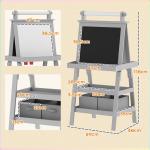 Cavalete de Pintura Infantil 3 em 1 Quadro Dupla Face com Rolo de Papel e Cestos de Arrumação Cinzento