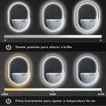 Espelho Casa de Banho com Iluminação 70x50 cm Espelho de Parede com 3 Cores de Luz Brilho Ajustável Função Anti - Embaciamento Função Memória
