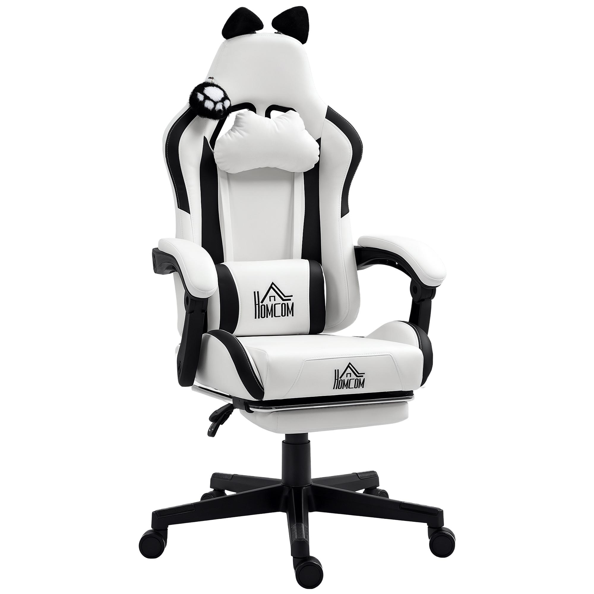 Cadeira Gaming com Orelhas Cadeira Gamer Reclinável com Altura Ajustável e Suporte Lombar 65x62x116 - 124 cm Branco