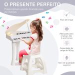 Piano Eletrónico para Crianças com 32 Teclas Microfone Luzes 22 Músicas 4 Tons e Volume Ajustável 37x30,5x60,4 cm Branco