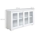 Aparador de Cozinha Moderno Móvel Auxiliar com 2 Portas de Correr de Vidro e Prateleira Ajustável 107x33x62,5 cm Branco