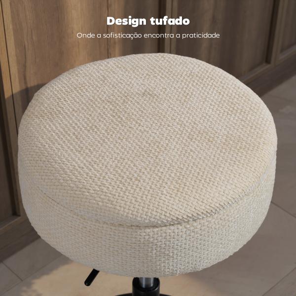Banco de Bar com Armazenamento Altura Ajustável Giratório Estofado em Chenilla 39x39x49 - 65 cm Bege