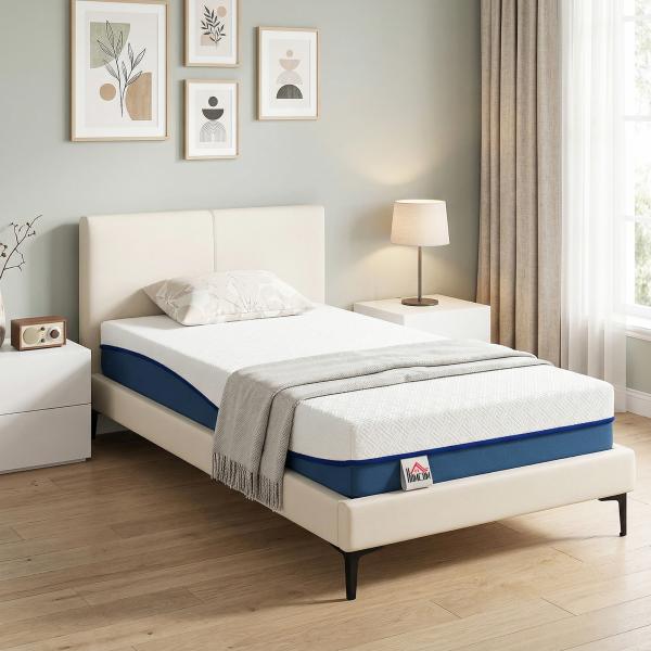 Colchão 190x90 cm Espessura 20 cm Colchão Viscoelástico com Chá Verde Firmeza Média Cama Refrescante com Espuma de Gel