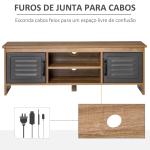 Armário de TV para televisores de 42"com 2 compartimentos fechados com portas de metal e 2 estantes 109x35x38 cm Madeira natural e cinza