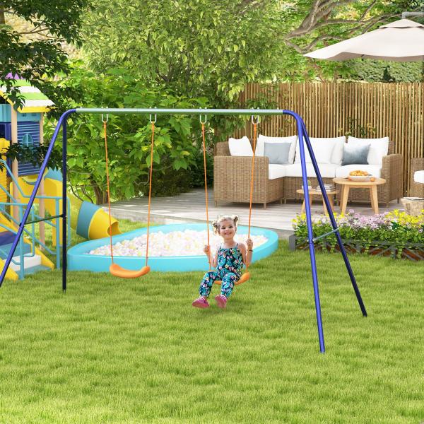 Conjunto de Baloiço para Crianças com 2 Assentos Resistente aos Raios UV e Suporte de Metal 269x160x180 cm Multicor