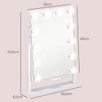 Espelho de Maquilhagem Estilo Hollywood com Luzes 12 Lâmpadas LED 3 Modos de Iluminação e Entrada USB 36,5x8,5x45,5 cm Branco