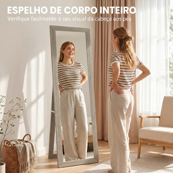 Espelho de Corpo Inteiro 157x37 cm com Moldura de MDF Espelho de Pé ou de Parede Cinzento
