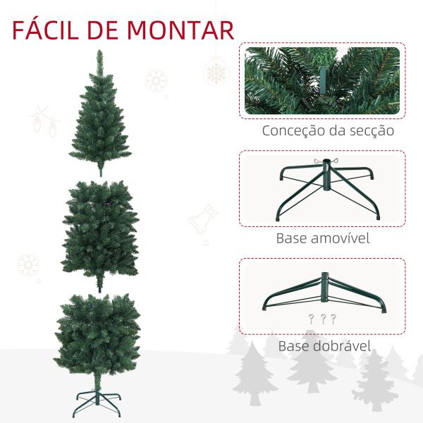 Árvore de Natal Tipo Lápis 180 cm com Base Dobrável e 479 Ramos para Escritório Verde