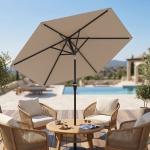 Chapéu de Sol de Jardim Ø230x216 cm com Teto Ajustável Abertura Manual Impermeável para Terraço Pátio Piscina Praia Caqui