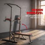 Estação de Musculação Dobrável com Barra de Elevações, Altura Ajustável e Banco Reclinável, Preto e Vermelho