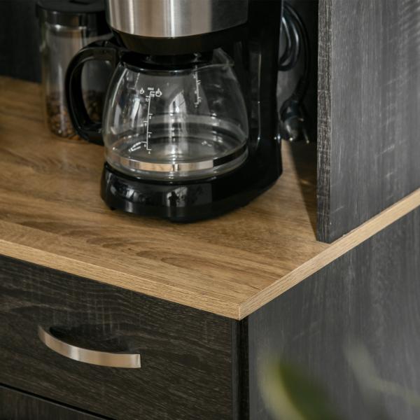 Armário de Cozinha Aparador de Sala de Jantar com 1 Gaveta 6 Portas e Prateleiras Ajustáveis Estilo Moderno 101x39x180 cm Preto e Madeira
