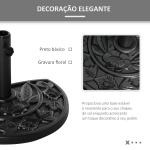 Base para Chapéu de Sol Semicircular 9 kg Apto para Mastros de 35 mm 38 mm e 48 mm Preenchido com Cimento 50x32x32cm Preto