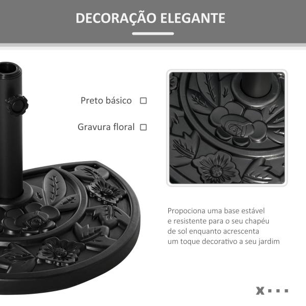 Base para Chapéu de Sol Semicircular 9 kg Apto para Mastros de 35 mm 38 mm e 48 mm Preenchido com Cimento 50x32x32cm Preto
