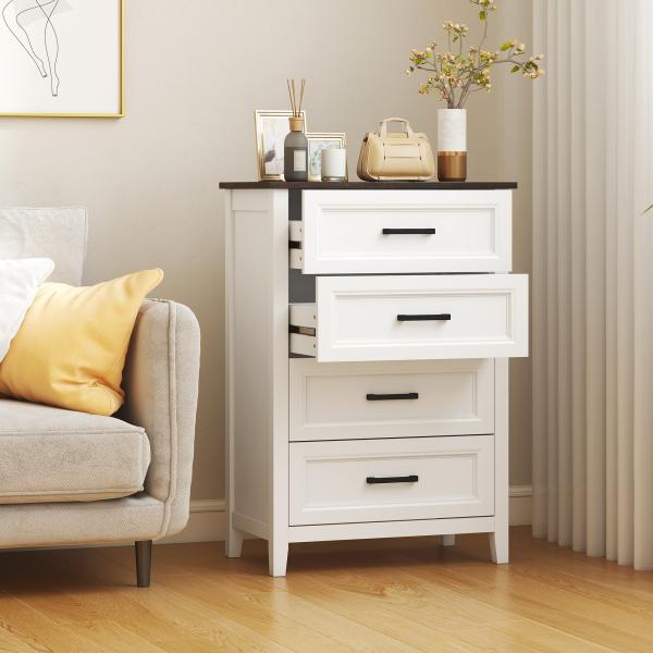 Cómoda 4 Gavetas Cómoda de Dormitório Estreita e Alta com Bancada com Efeito Madeira 60x35x87 cm Branco