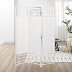 Biombo Separador de Ambientes de 3 Painéis 120x170 cm Divisória de Ambientes Dobrável com Corda de Papel e Estrutura de Madeira Branco