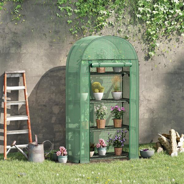 Estufa de Jardim com 4 Prateleiras Metálicas Porta Enrolável e Cobertura de PE Estufa de Varanda para Cultivo de Plantas Flores 80x49x160cm Verde