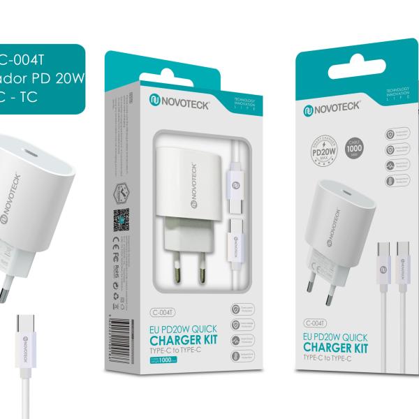 Carregador USB - C Pd 20W com Cabo Type - C To Type - C NOVOTECK C - 004T