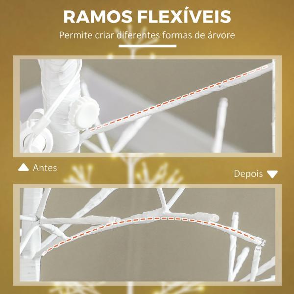 Árvore de Natal Artificial 180 cm com 384 Luzes LED Branco - Quente Ramos Flexíveis Base de Aço Branco