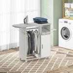 Móvel de Engomar de Madeira com Rodas Barra para Pendurar Roupa Prateleira Aberta e Tábua Dobrável 107x42,5x99 cm Branco