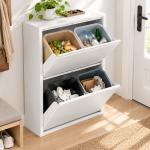 Caixote do Lixo de Reciclagem 4x15 L (60 L), 4 Compartimentos Estreitos em Aço, Fecho Suave, Branco