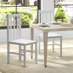 Conjunto de 2 Cadeiras de Sala de Jantar com Encosto de Ripas Estrutura de Madeira de Pinho 38,5x47,5x99 cm Branco