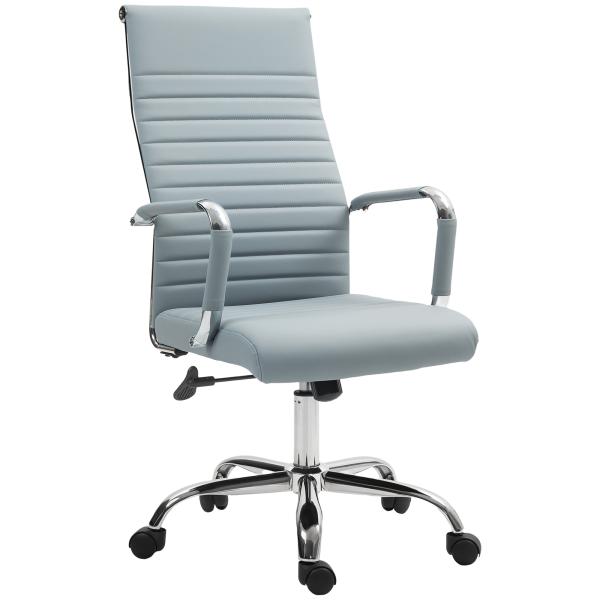 Cadeira de Escritório Giratoria 360° Inclinável com Altura Ajustável Rodas Apoio de Braços 54x62x104 - 114 cm Cinzento Claro