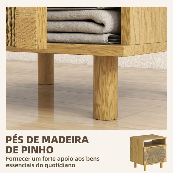 Mesa de Cabeceira Estilo Bohémio com Porta de Corda de Papel Prateleira Aberta e Abertura por Pressão 45x39x50 cm Carvalho