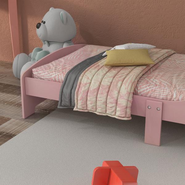 Cama para Crianças de Madeira com Barreira de Proteção e Estampados Carga Máx. 40 kg 143x77x60 cm Rosa
