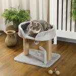 Arranhador para Gatos Pequenos Altura 42 cm Arranhador para Gatos com Cama Bolas Supensas e Postes de Juta 48x38x42 cm Cinza