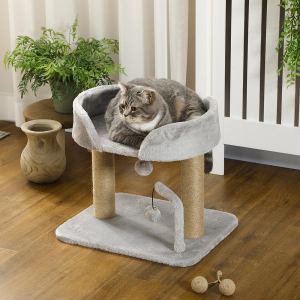Arranhador para Gatos Pequenos Altura 42 cm Arranhador para Gatos com Cama Bolas Supensas e Postes de Juta 48x38x42 cm Cinza