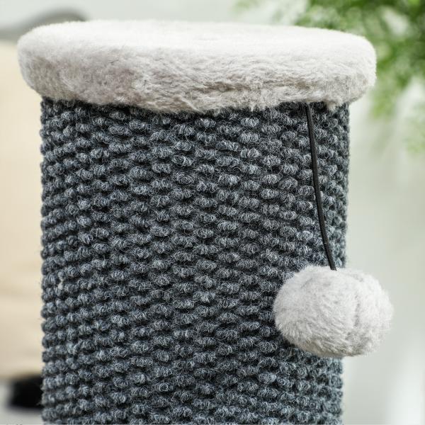 Arranhador para Gatos com Poste de Sisal Escova de Auto Higiene e Bola Suspensa 40x48x85 cm Cinza e Creme